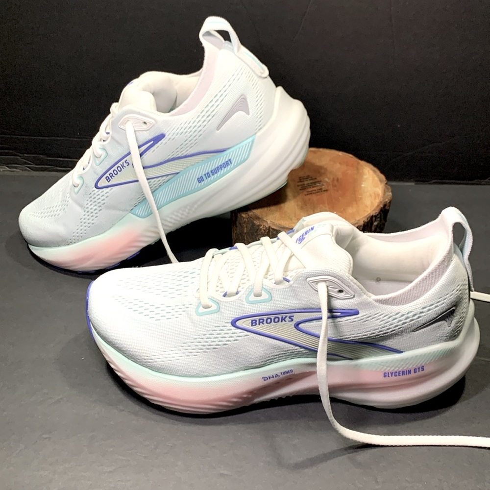 Brooks White and Light Blue Running Shoes